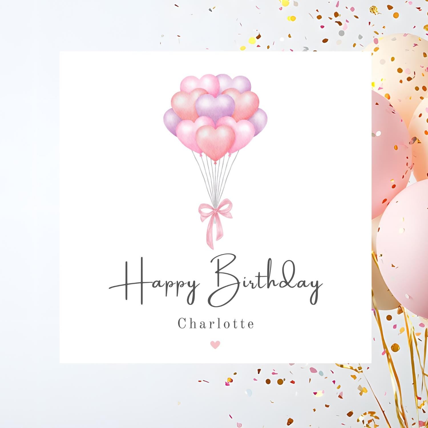 Personalised Pink Balloon Bouquet Birthday Card for Her