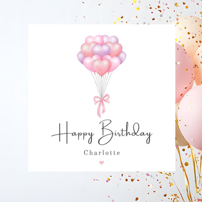 Personalised Pink Balloon Bouquet Birthday Card for Her