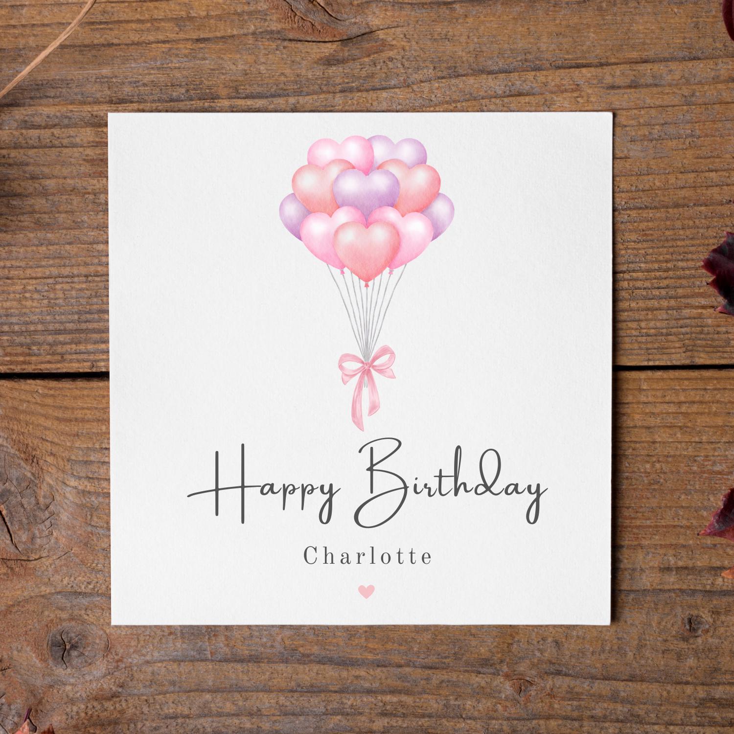 Personalised Pink Balloon Bouquet Birthday Card for Her
