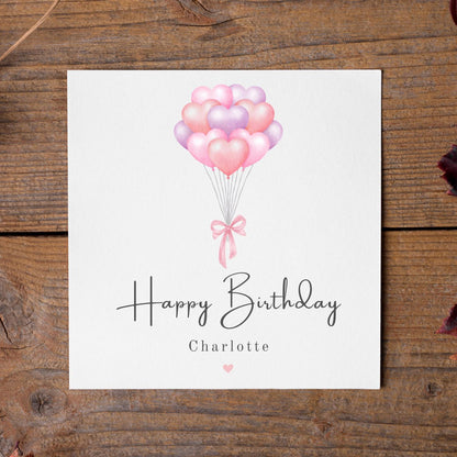 Personalised Pink Balloon Bouquet Birthday Card for Her