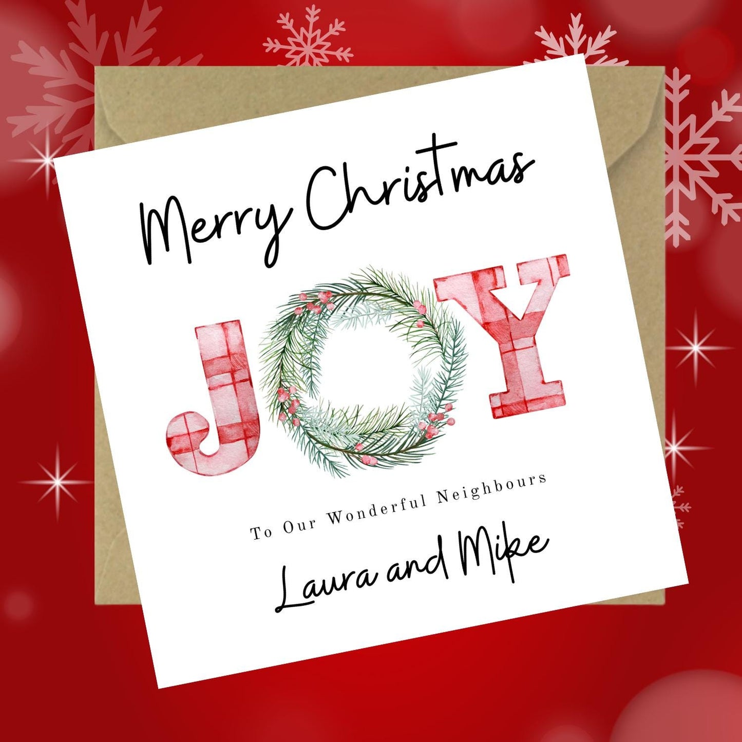 Personalised JOY Christmas Card for Neighbours