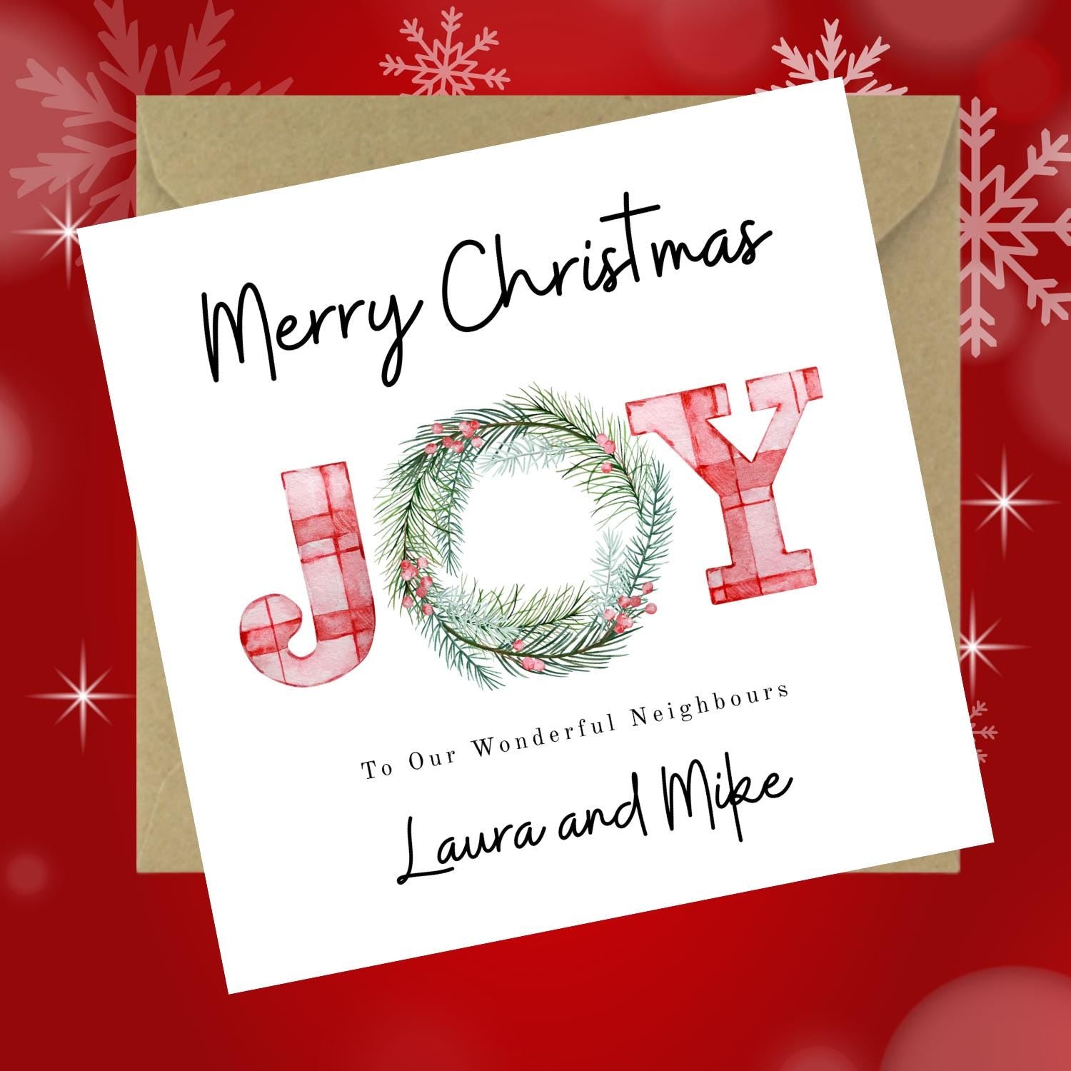 Personalised JOY Christmas Card for Neighbours