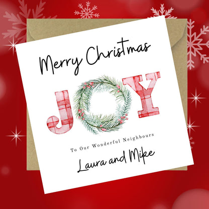 Personalised JOY Christmas Card for Neighbours
