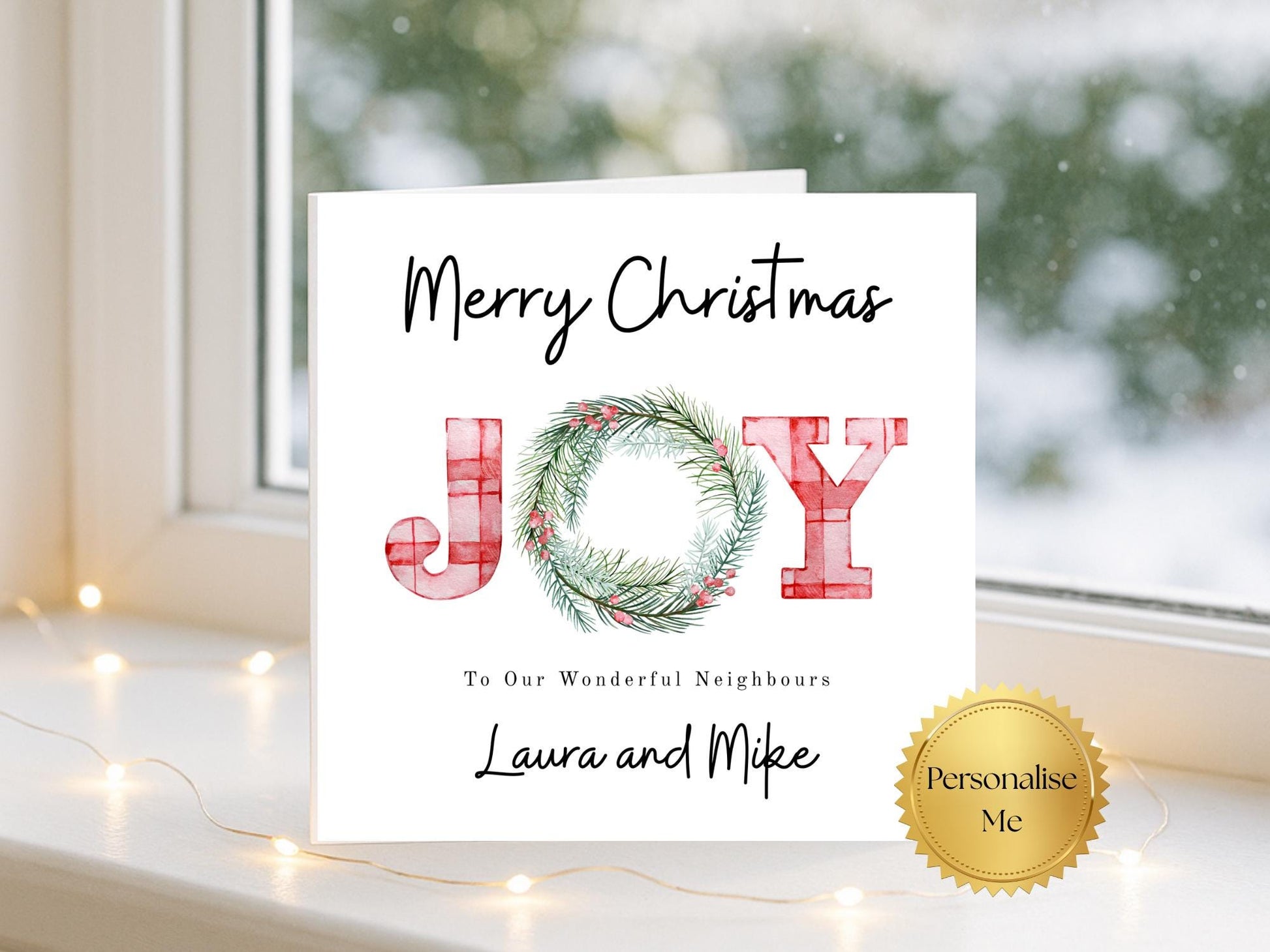 Personalised JOY Christmas Card for Neighbours