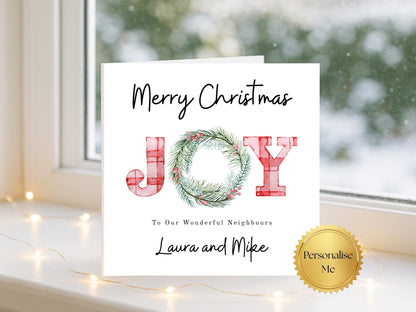 Personalised JOY Christmas Card for Neighbours