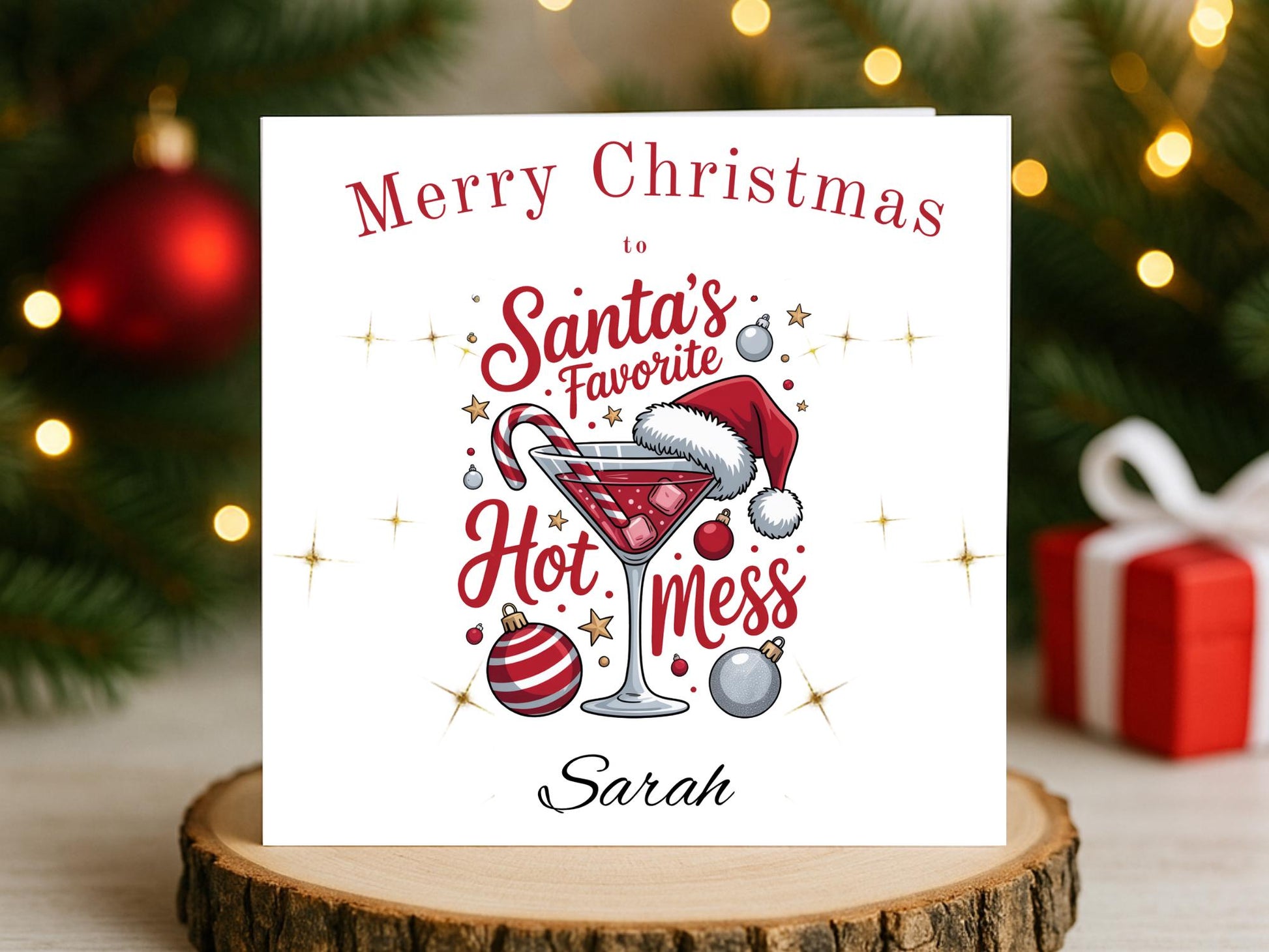 Personalised Santas Hot mess Cocktail Christmas Card - Custom