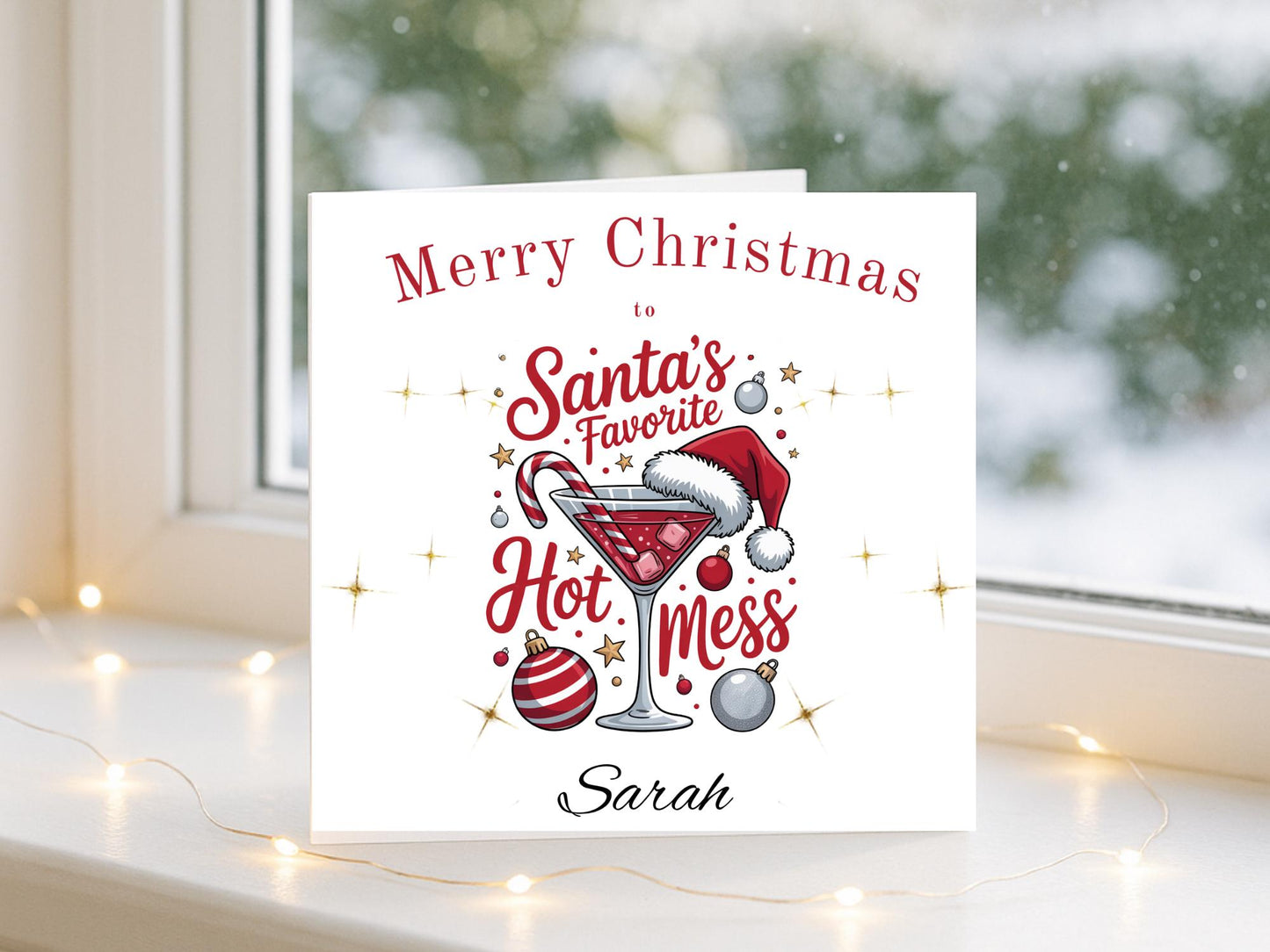 Personalised Santas Hot mess Cocktail Christmas Card - Custom