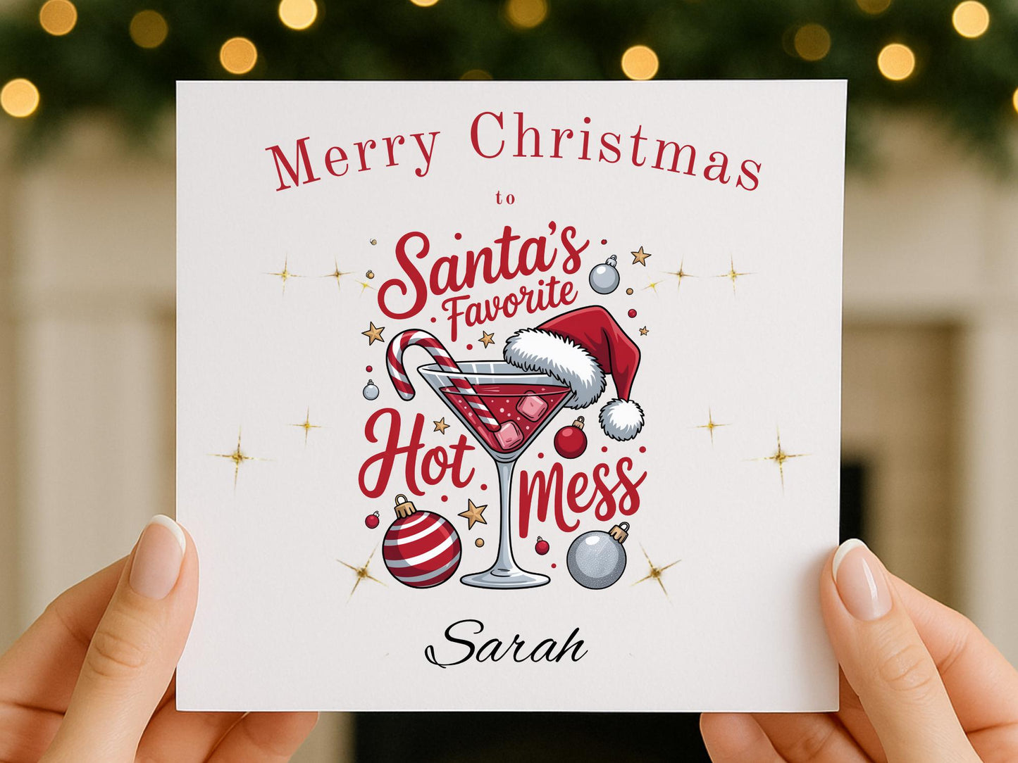 Personalised Santas Hot mess Cocktail Christmas Card - Custom