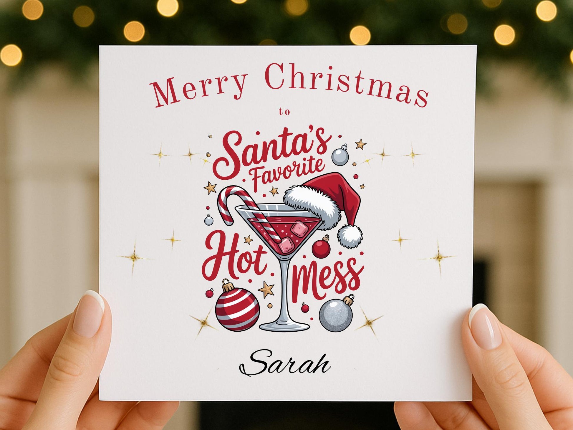 Personalised Santas Hot mess Cocktail Christmas Card - Custom