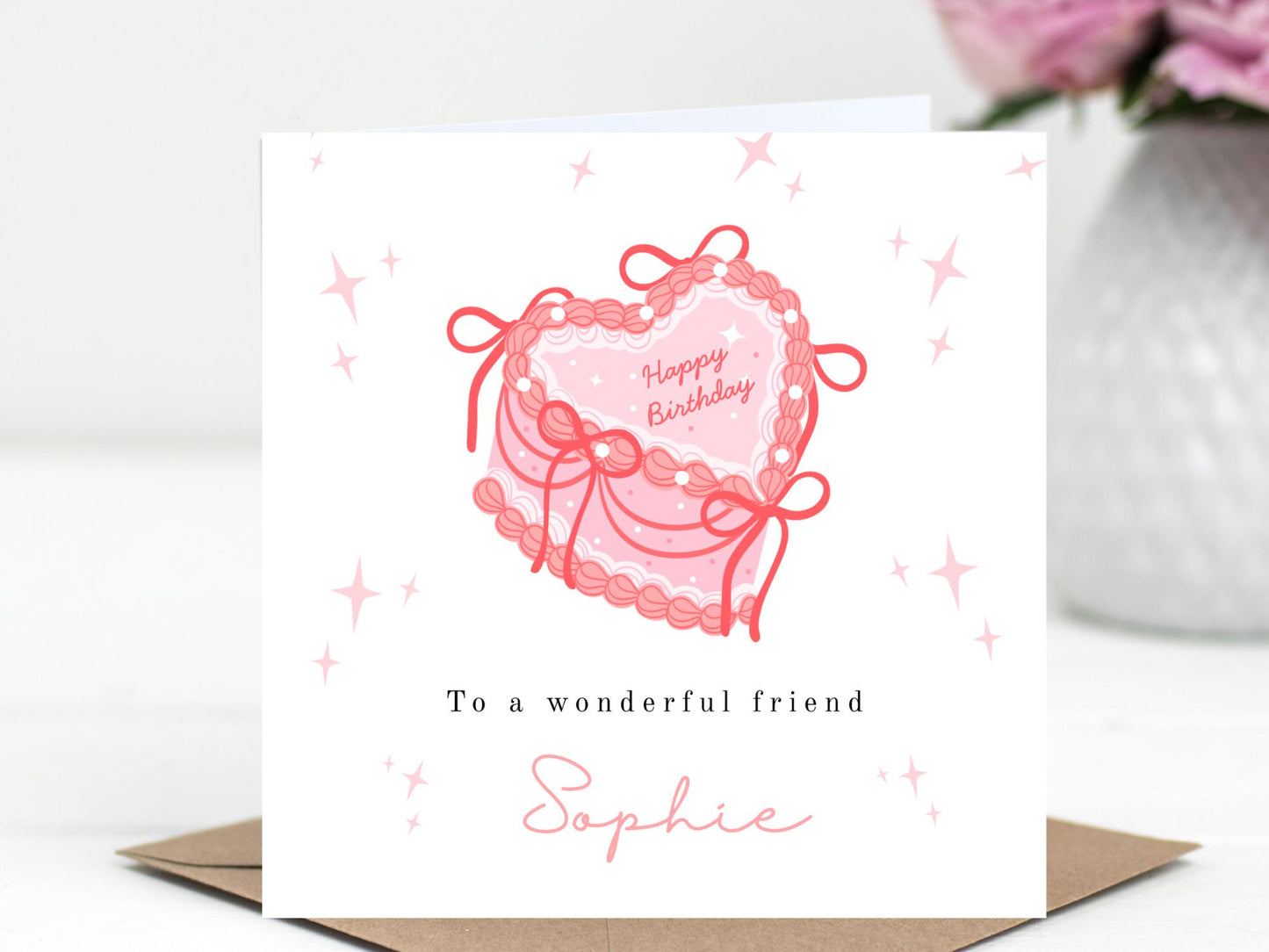 Personalised Heart Cream Cake Birthday Card for her