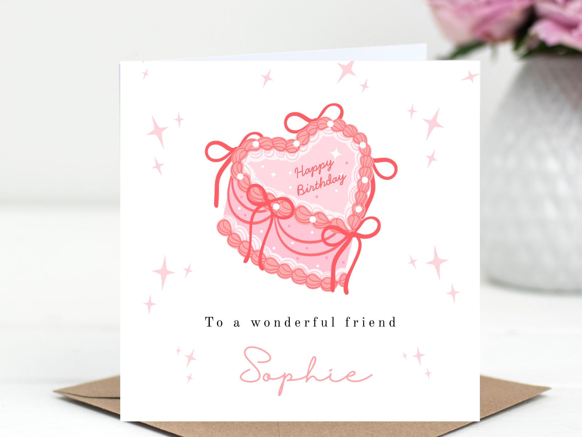 Personalised Heart Cream Cake Birthday Card for her