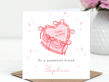 Personalised Heart Cream Cake Birthday Card for her