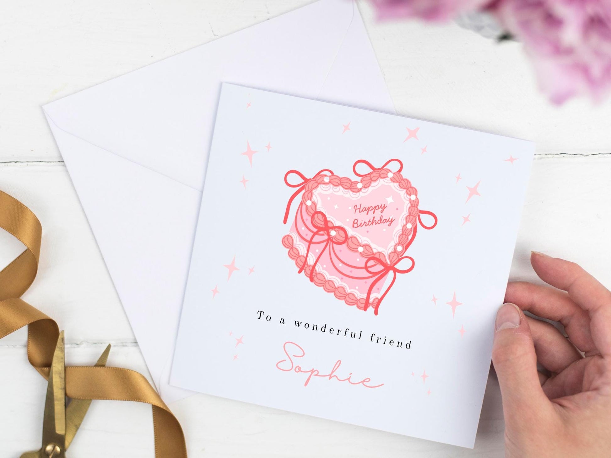 Personalised Heart Cream Cake Birthday Card for her
