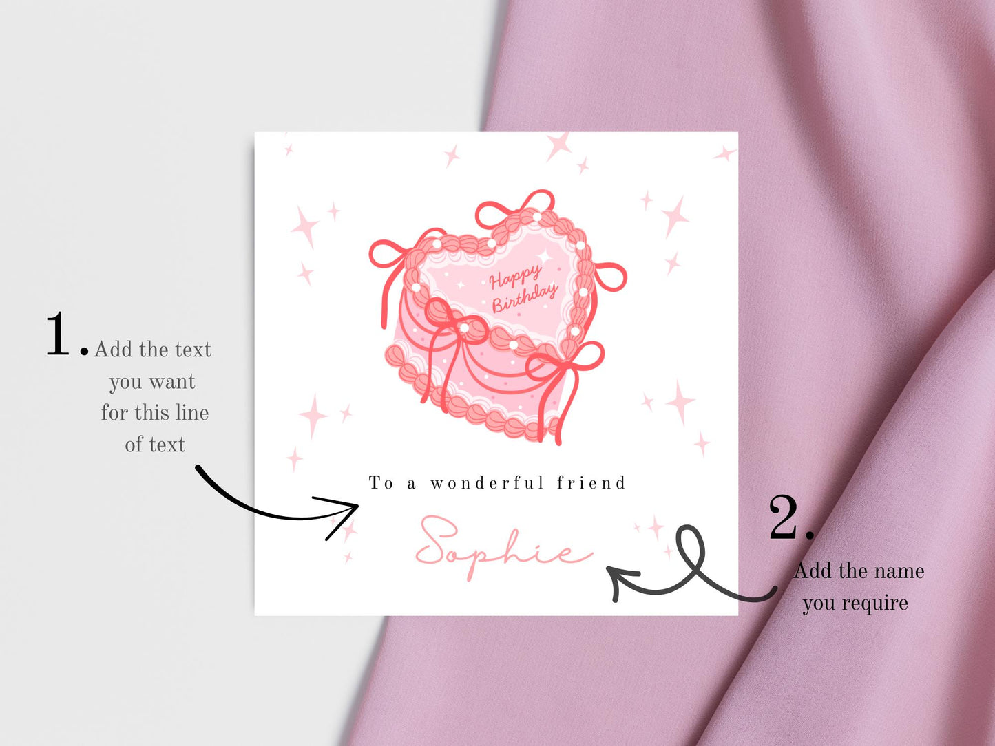 Personalised Heart Cream Cake Birthday Card for her