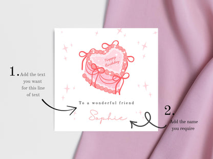 Personalised Heart Cream Cake Birthday Card for her