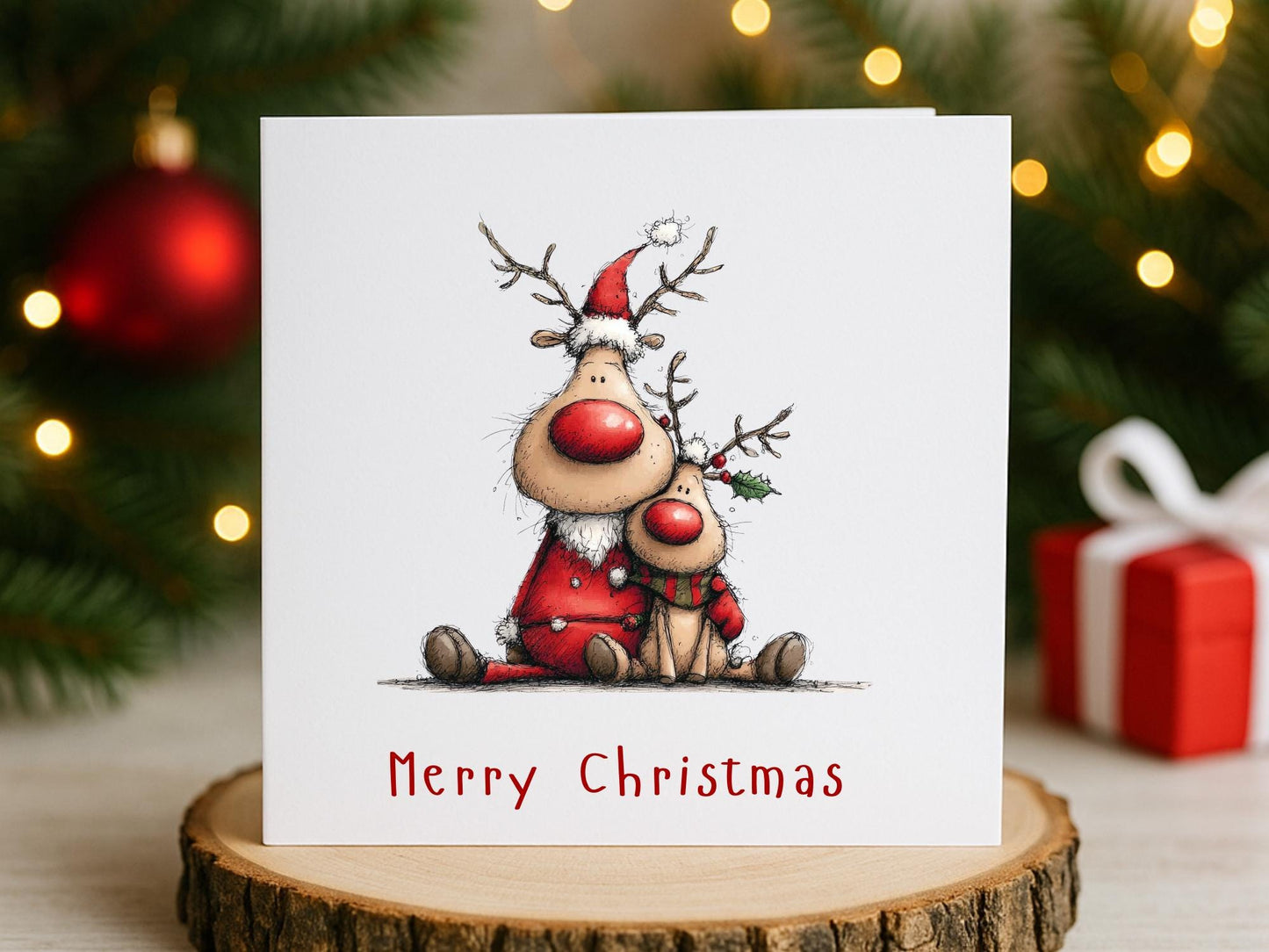 Handmade Christmas Cards set: Whimsical Animals Designs Pack of 6 Seasons Greetings