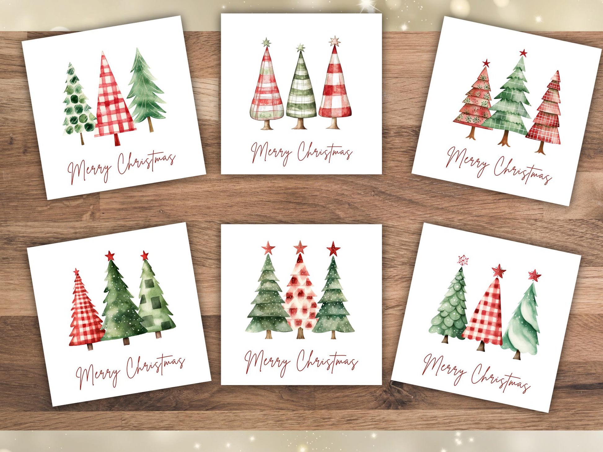 Handmade Plaid Tartan Christmas Tree Cards: Festive Card Set of 6