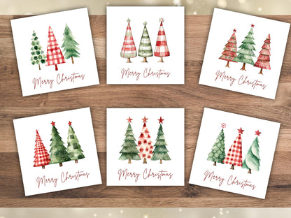 Handmade Plaid Tartan Christmas Tree Cards: Festive Card Set of 6