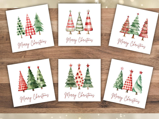 Handmade Plaid Tartan Christmas Tree Cards: Festive Card Set of 6