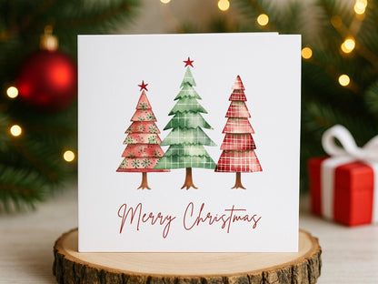 Handmade Plaid Tartan Christmas Tree Cards: Festive Card Set of 6
