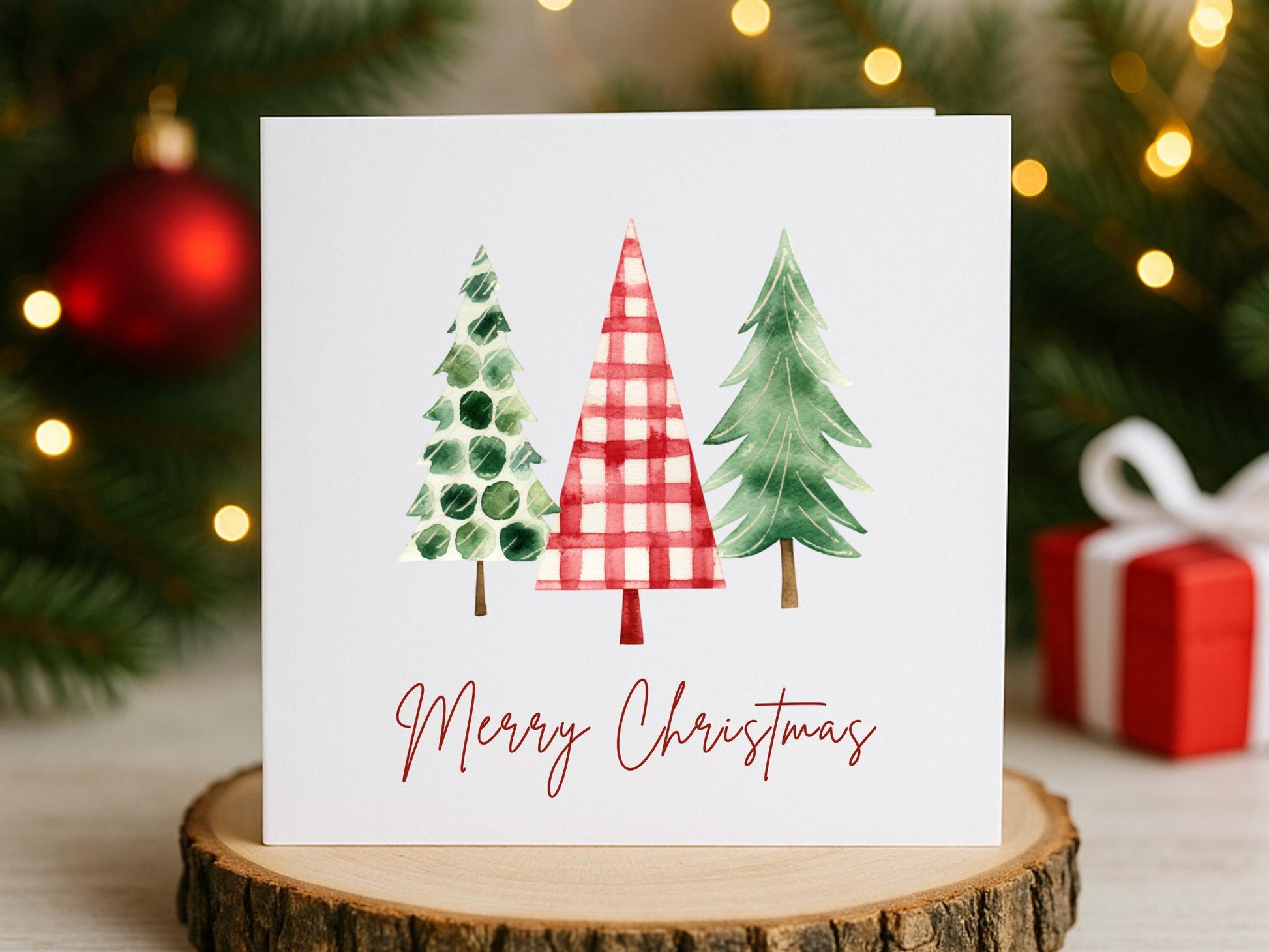 Handmade Plaid Tartan Christmas Tree Cards: Festive Card Set of 6