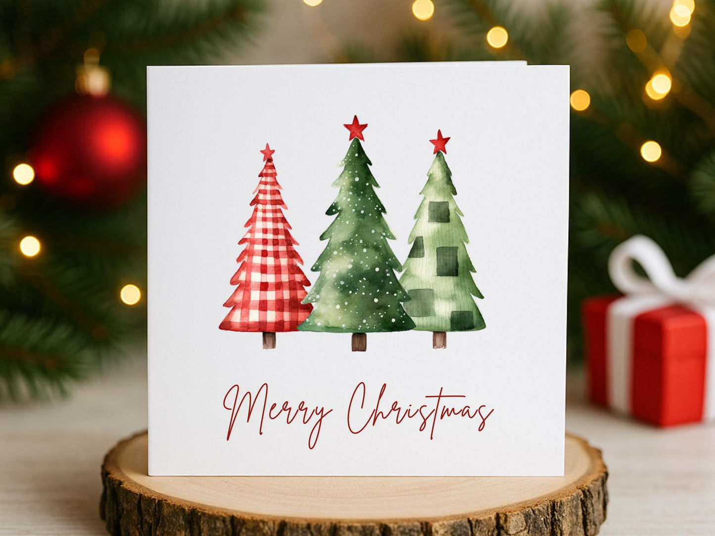 Handmade Plaid Tartan Christmas Tree Cards: Festive Card Set of 6