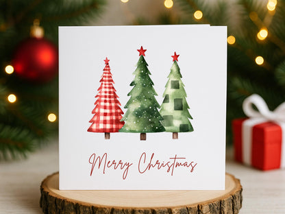 Handmade Plaid Tartan Christmas Tree Cards: Festive Card Set of 6