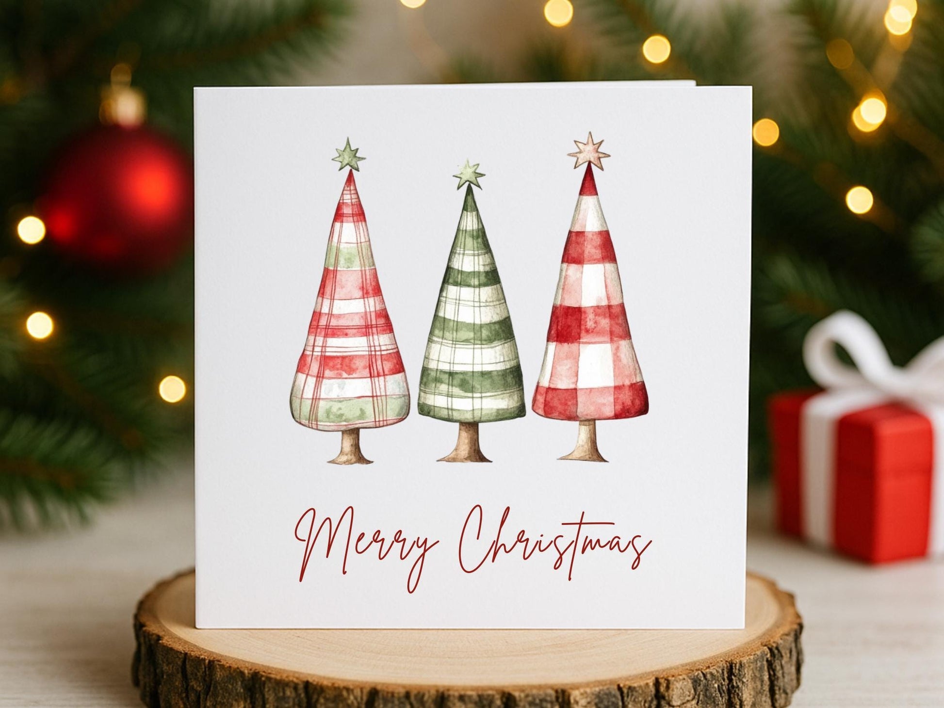 Handmade Plaid Tartan Christmas Tree Cards: Festive Card Set of 6