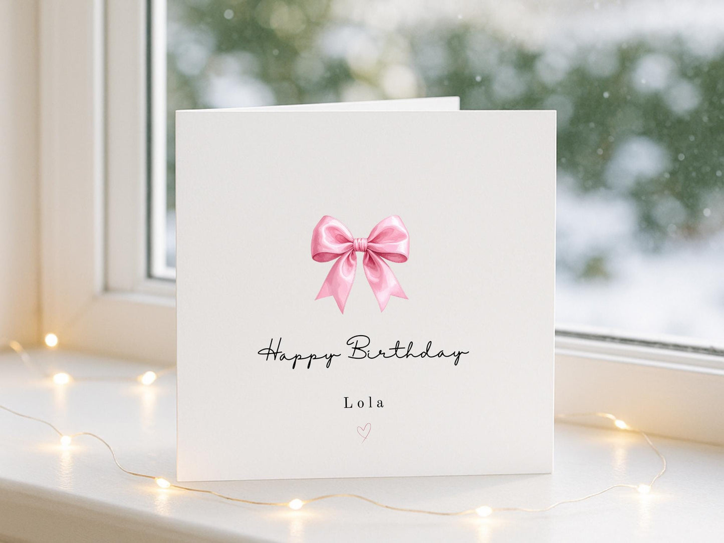 Personalised Elegant Pink Bow Birthday Card for her