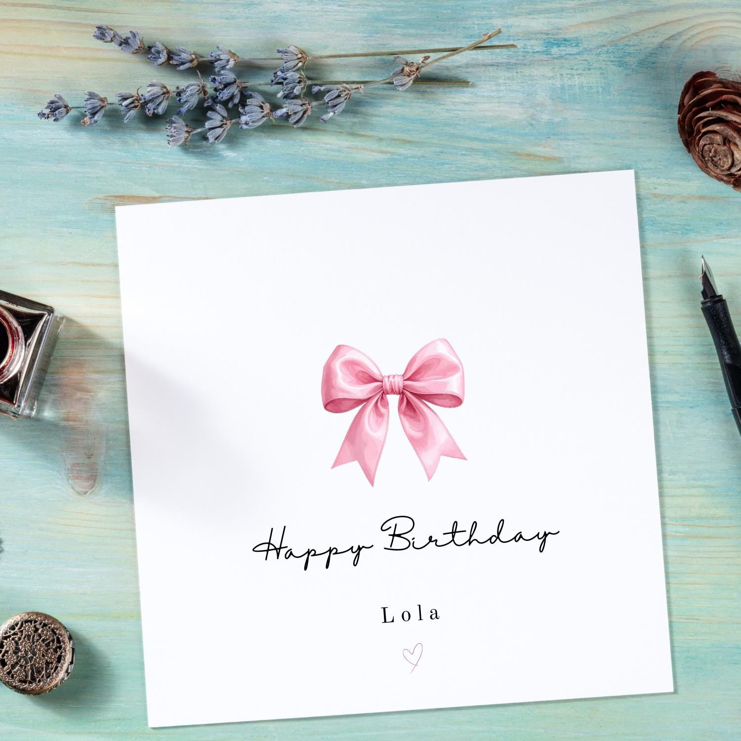 Personalised Elegant Pink Bow Birthday Card for her