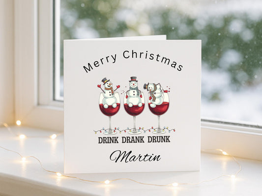 Handmade Personalised Drink Drank Drunk Fun Christmas Card - Festive Fun