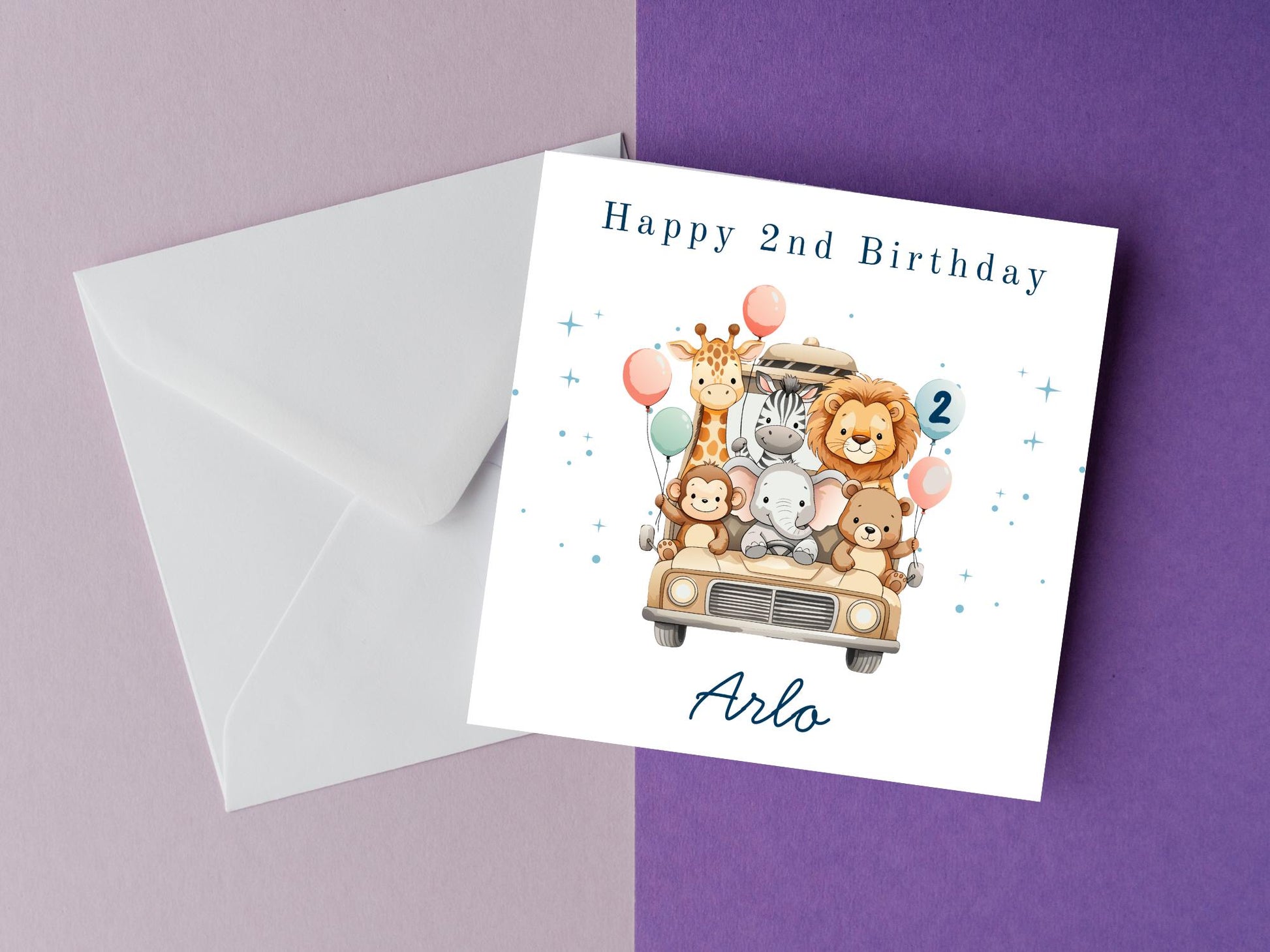 Safari Jeep Animals Birthday Card