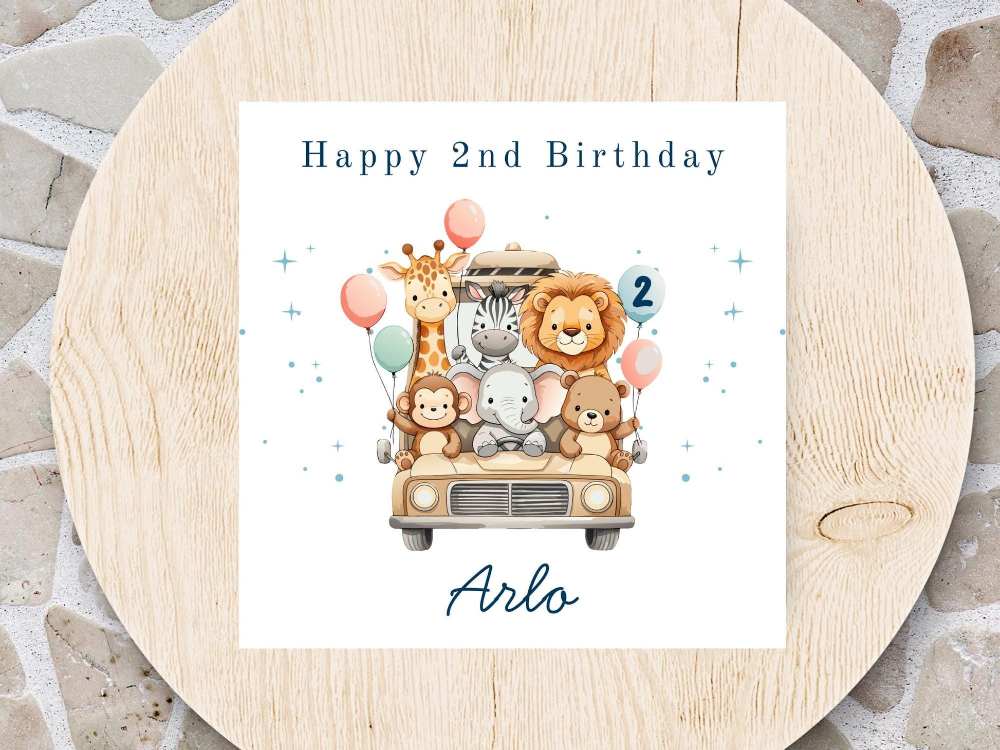 Safari Jeep Animals Birthday Card