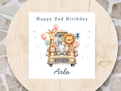 Safari Jeep Animals Birthday Card