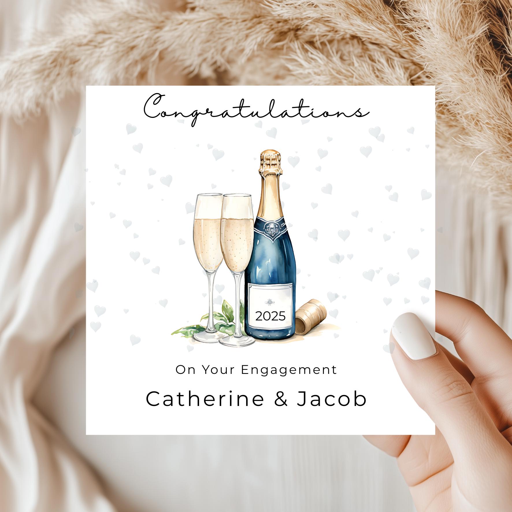 Engagement Card – Personalised Champagne Bottle Illustration