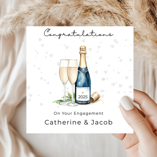 Engagement Card – Personalised Champagne Bottle Illustration