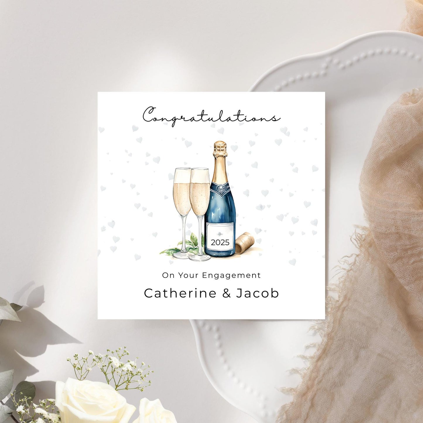 Engagement Card – Personalised Champagne Bottle Illustration