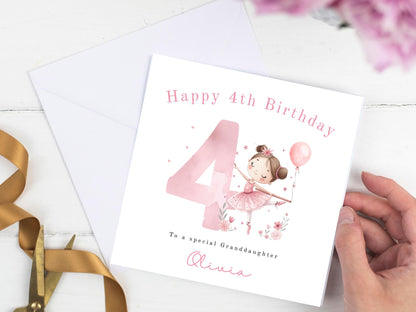 Personalised Pink Ballerina Birthday Card for her
