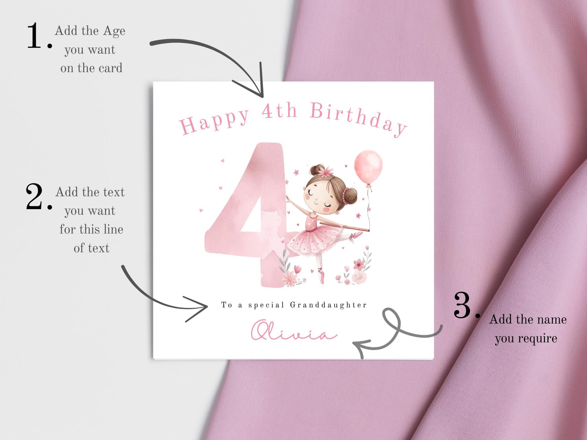Personalised Pink Ballerina Birthday Card for her