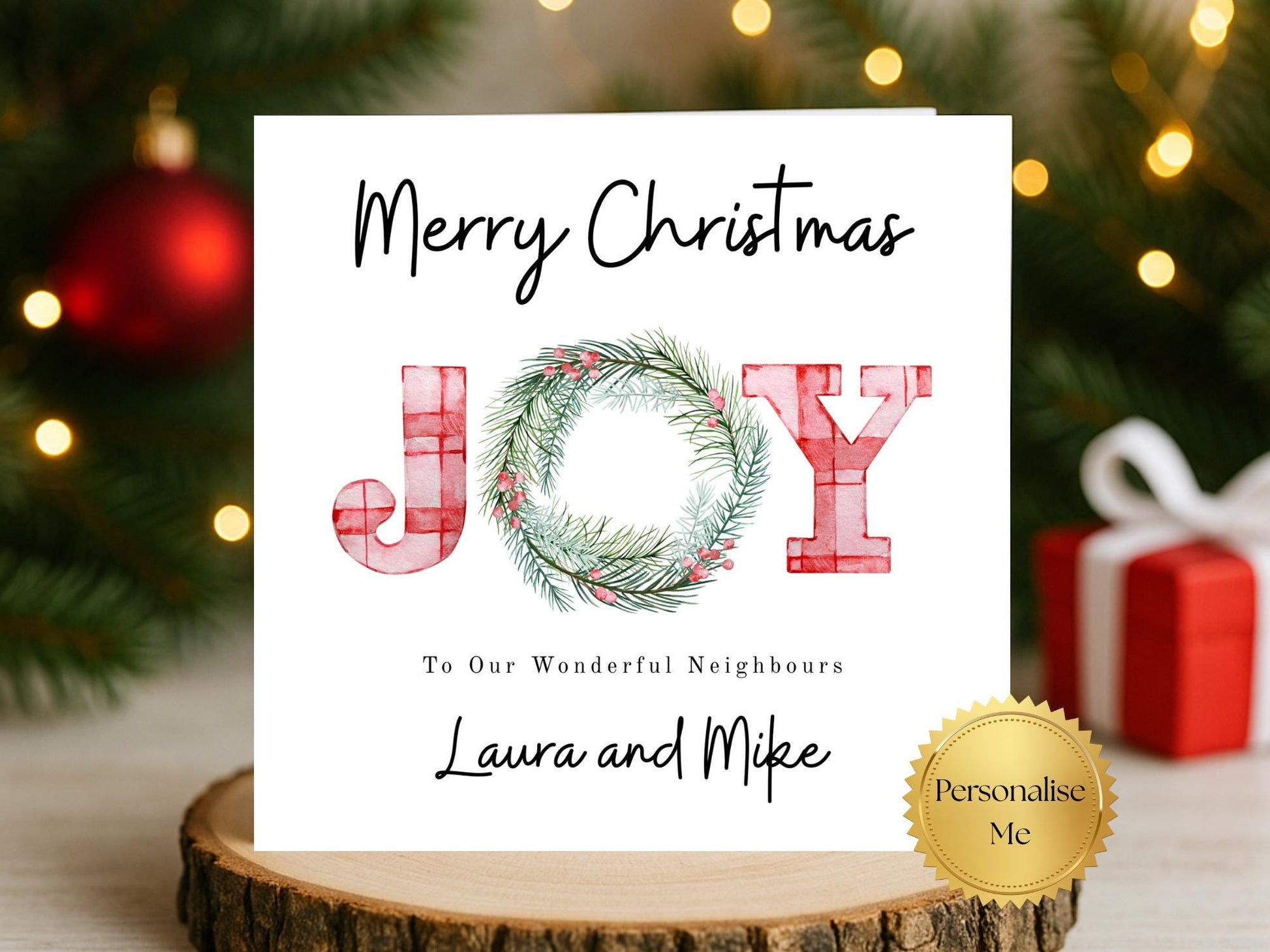 Personalised JOY Christmas Card for Neighbours