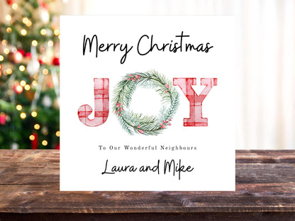 Personalised JOY Christmas Card for Neighbours