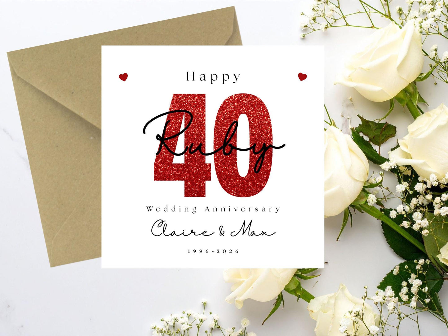 Ruby 40th Wedding Anniversary Card – Personalised