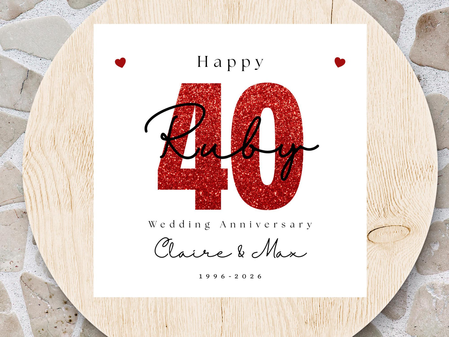 Ruby 40th Wedding Anniversary Card – Personalised