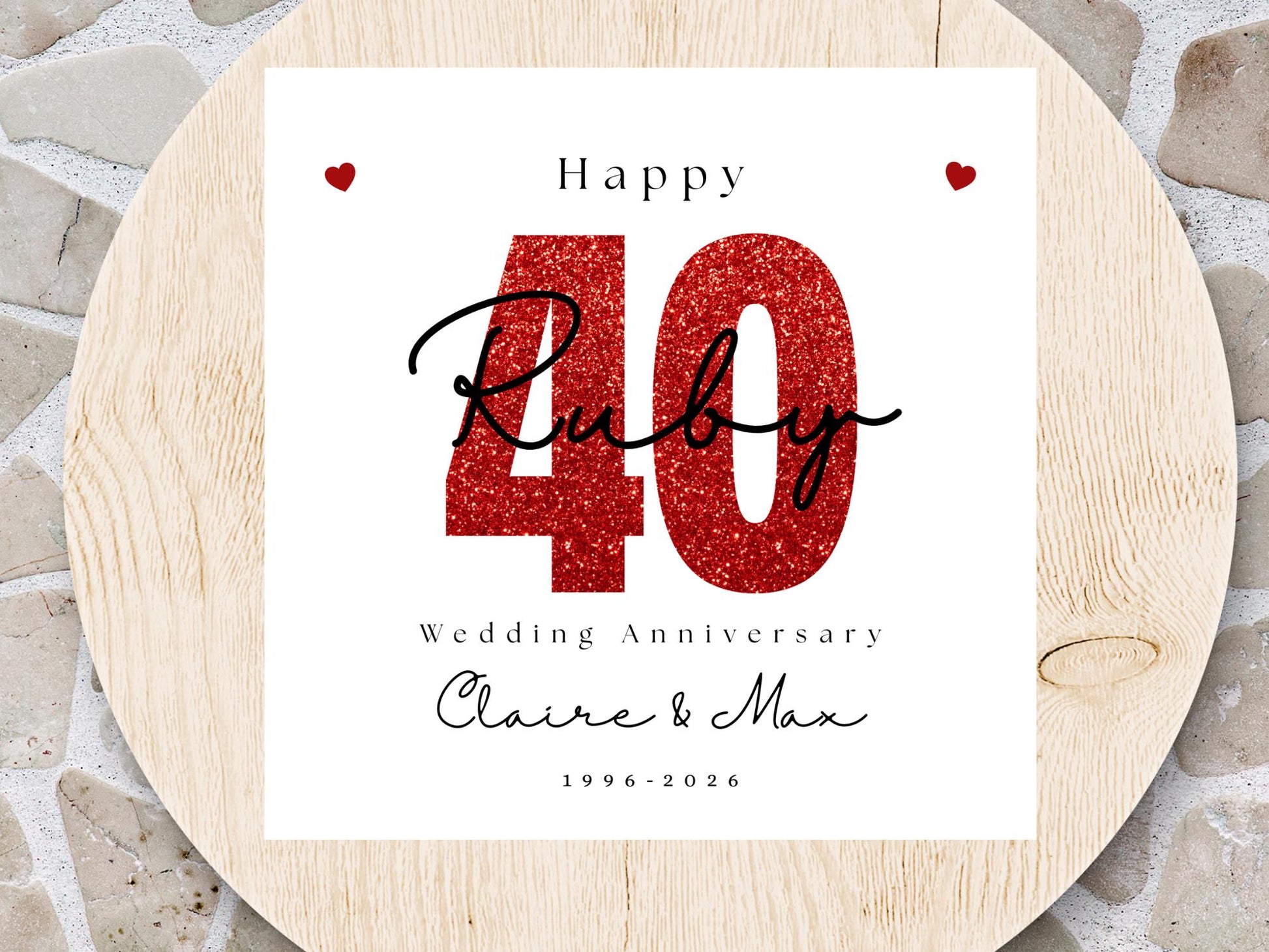 Ruby 40th Wedding Anniversary Card – Personalised