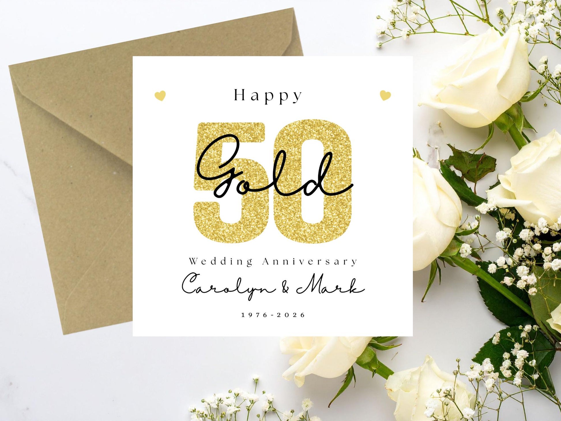 Golden 50th Wedding Anniversary Card – Personalised