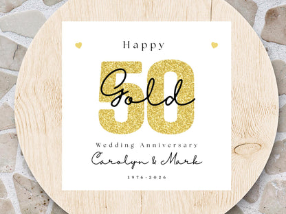 Golden 50th Wedding Anniversary Card – Personalised