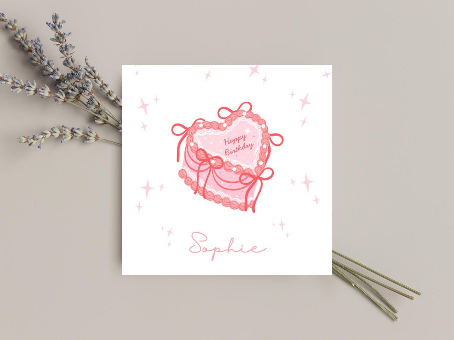Personalised Heart Cream Cake Birthday Card for her