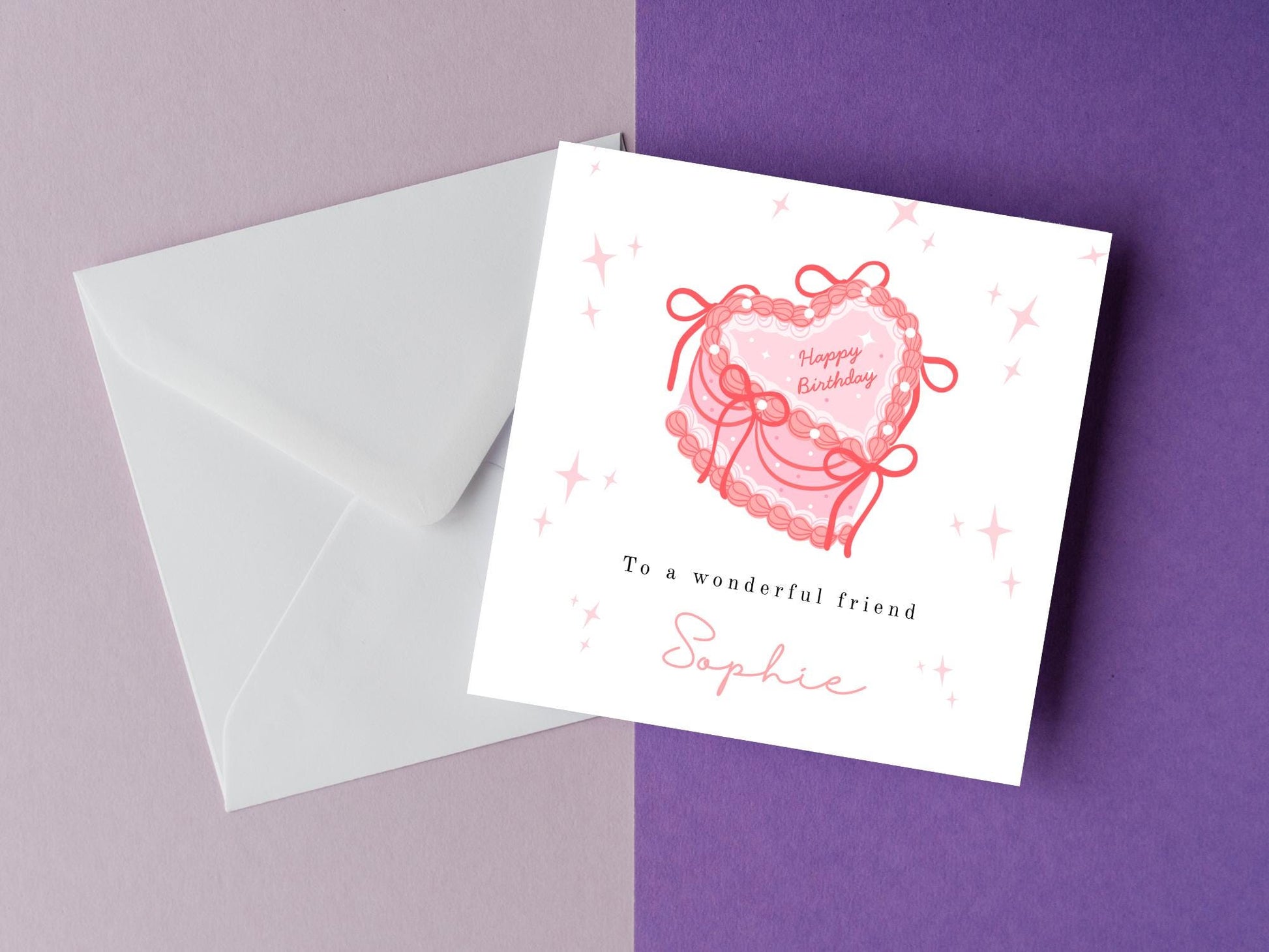 Personalised Heart Cream Cake Birthday Card for her