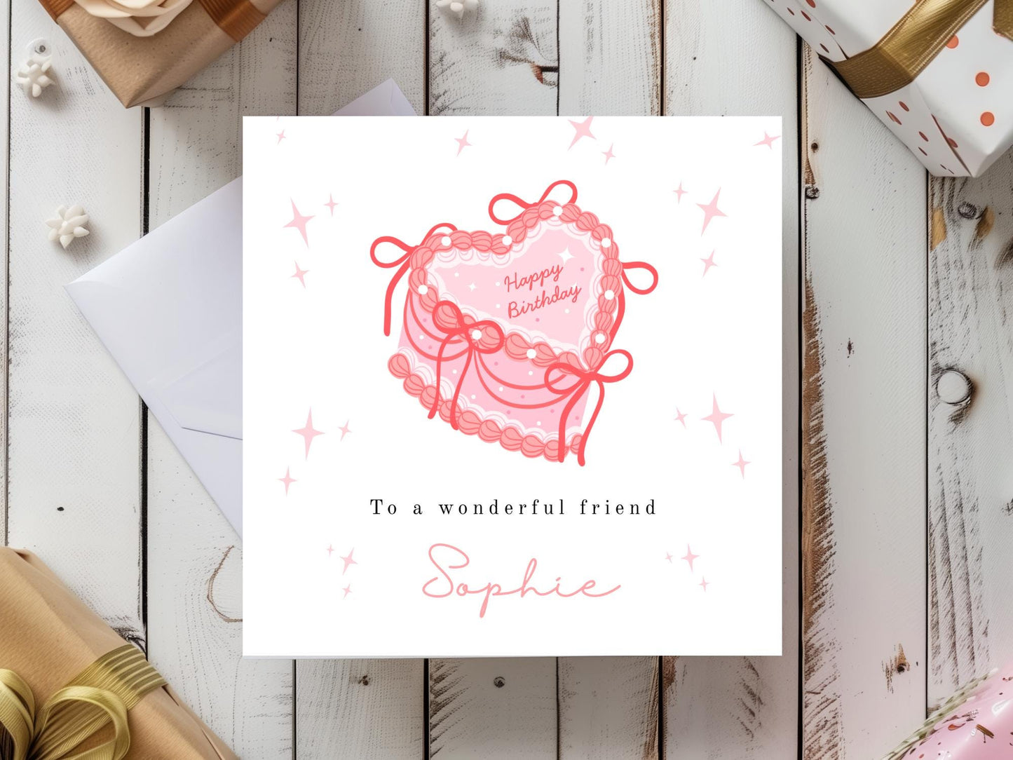 Personalised Heart Cream Cake Birthday Card for her