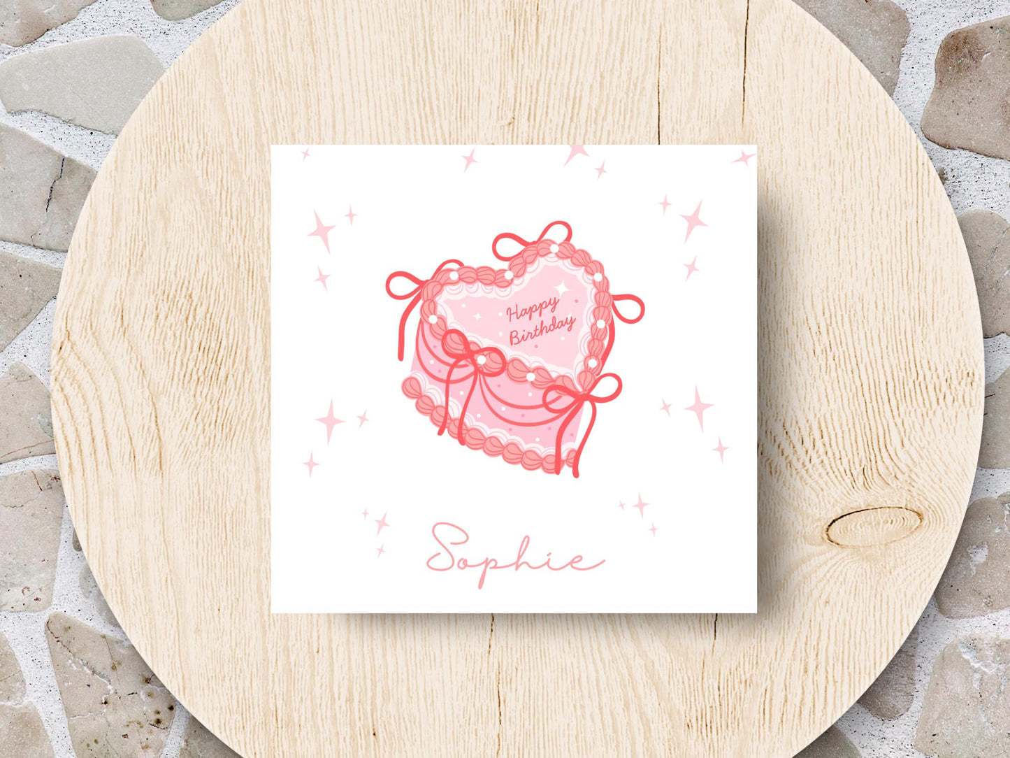 Personalised Heart Cream Cake Birthday Card for her